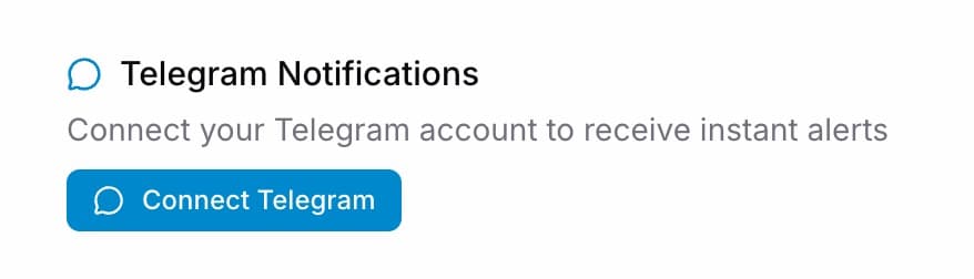 Telegram Notifications settings — Connect Telegram button